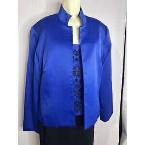 Sandra Darren Women's Blue 2piece Jacket/Sparkly Beaded Top Lined Sz 16,NO Skirt